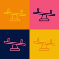 Pop art line Seesaw icon isolated on color background. Teeter equal board. Playground symbol. Vector