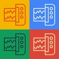 Pop art line Seismograph icon isolated on color background. Earthquake analog seismograph. Vector