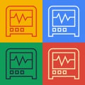 Pop art line Seismograph icon isolated on color background. Earthquake analog seismograph. Vector