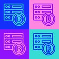 Pop art line Server bitcoin icon isolated on color background. Vector