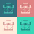 Pop art line Shopping building or market store icon isolated on color background. Shop construction. Vector Illustration Royalty Free Stock Photo