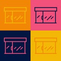 Pop art line Shopping building or market store icon isolated on color background. Shop construction. Vector Royalty Free Stock Photo