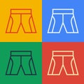 Pop art line Short or pants icon isolated on color background. Vector