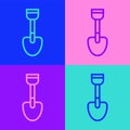 Pop art line Shovel toy icon isolated on color background. Vector Royalty Free Stock Photo