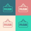 Pop art line Signboard with text Farm icon isolated on color background. Vector Royalty Free Stock Photo