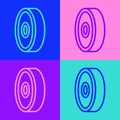 Pop art line Skateboard ball bearing icon isolated on color background. Vector