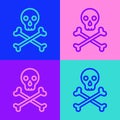 Pop art line Skull on crossbones icon isolated on color background. Happy Halloween party. Vector Royalty Free Stock Photo