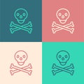 Pop art line Skull on crossbones icon isolated on color background. Happy Halloween party. Vector Royalty Free Stock Photo