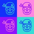 Pop art line Skull icon isolated on color background. Happy Halloween party. Vector Royalty Free Stock Photo