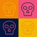 Pop art line Skull icon isolated on color background. Happy Halloween party. Vector Royalty Free Stock Photo