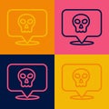 Pop art line Skull icon isolated on color background. Happy Halloween party. Vector Royalty Free Stock Photo
