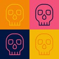 Pop art line Skull icon isolated on color background. Happy Halloween party. Vector Royalty Free Stock Photo