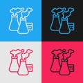 Pop art line Smoke from factory icon isolated on color background. Environmental pollution problem, smoke pipes of Royalty Free Stock Photo