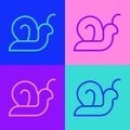 Pop art line Snail icon isolated on color background. Vector