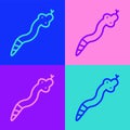 Pop art line Snake icon isolated on color background. Vector