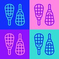 Pop art line Snowshoes icon isolated on color background. Winter sports and outdoor activities equipment. Vector