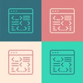Pop art line Software, web developer programming code icon isolated on color background. Javascript computer script Royalty Free Stock Photo