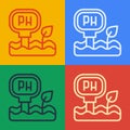 Pop art line Soil ph testing icon isolated on color background. PH earth test. Vector