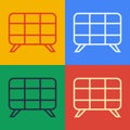 Pop art line Solar energy panel icon isolated on color background. Vector