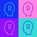 Pop art line Solution to the problem in psychology icon isolated on color background. Key. Therapy for mental health Royalty Free Stock Photo