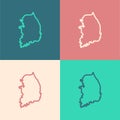 Pop art line South Korea map icon isolated on color background. Vector
