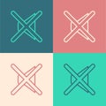 Pop art line Speaker mute icon isolated on color background. No sound icon. Volume Off symbol. Vector Royalty Free Stock Photo