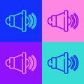 Pop art line Speaker volume, audio voice sound symbol, media music icon isolated on color background. Vector Royalty Free Stock Photo