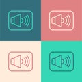 Pop art line Speaker volume, audio voice sound symbol, media music icon isolated on color background. Vector Royalty Free Stock Photo