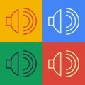 Pop art line Speaker volume, audio voice sound symbol, media music icon isolated on color background. Vector Royalty Free Stock Photo