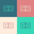 Pop art line Stacks paper money cash icon isolated on color background. Money banknotes stacks. Bill currency. Vector Royalty Free Stock Photo