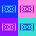 Pop art line Stacks paper money cash icon isolated on color background. Money banknotes stacks. Bill currency. Vector Royalty Free Stock Photo