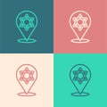 Pop art line Star of David icon isolated on color background. Jewish religion symbol. Symbol of Israel. Vector Royalty Free Stock Photo
