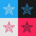 Pop art line Starfish icon isolated on color background. Vector