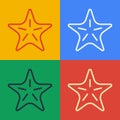 Pop art line Starfish icon isolated on color background. Vector