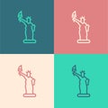 Pop Art Line Statue Of Liberty Icon Isolated On Color Background. New York, USA. Vector