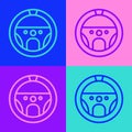 Pop art line Steering wheel icon isolated on color background. Car wheel icon. Vector Illustration