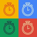 Pop art line Stopwatch icon isolated on color background. Time timer sign. Chronometer sign. Vector Illustration