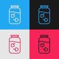 Pop art line Strawberry jam jar icon isolated on color background. Vector