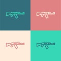 Pop art line Submachine gun icon isolated on color background. Kalashnikov or AK47. Vector