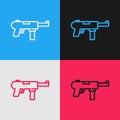 Pop art line Submachine gun M3, Grease gun icon isolated on color background. Vector