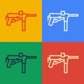 Pop art line Submachine gun M3, Grease gun icon isolated on color background. Vector