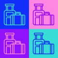 Pop art line Suitcase for travel icon isolated on color background. Traveling baggage sign. Travel luggage icon. Vector