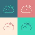 Pop art line Sun and cloud weather icon isolated on color background. Vector Royalty Free Stock Photo