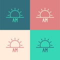 Pop art line Sunrise icon isolated on color background. Vector Illustration