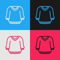 Pop art line Sweater icon isolated on color background. Pullover icon. Sweatshirt sign. Vector