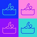 Pop art line Swimmer athlete icon isolated on color background. Vector