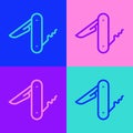 Pop Art Line Swiss Army Knife Icon Isolated On Color Background. Multi-tool, Multipurpose Penknife. Multifunctional Tool