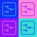 Pop art line Switch in electronic circuit icon isolated on color background. Vector