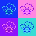 Pop art line System bug on a cloud icon isolated on color background. Cloud computing design concept. Digital network Royalty Free Stock Photo