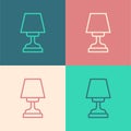 Pop art line Table lamp icon isolated on color background. Vector